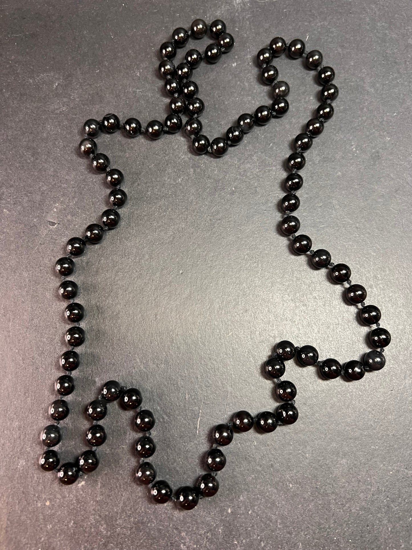 Estate Black Onyx Endless Necklace 8mm Knotted Beads 34 Inch Modern