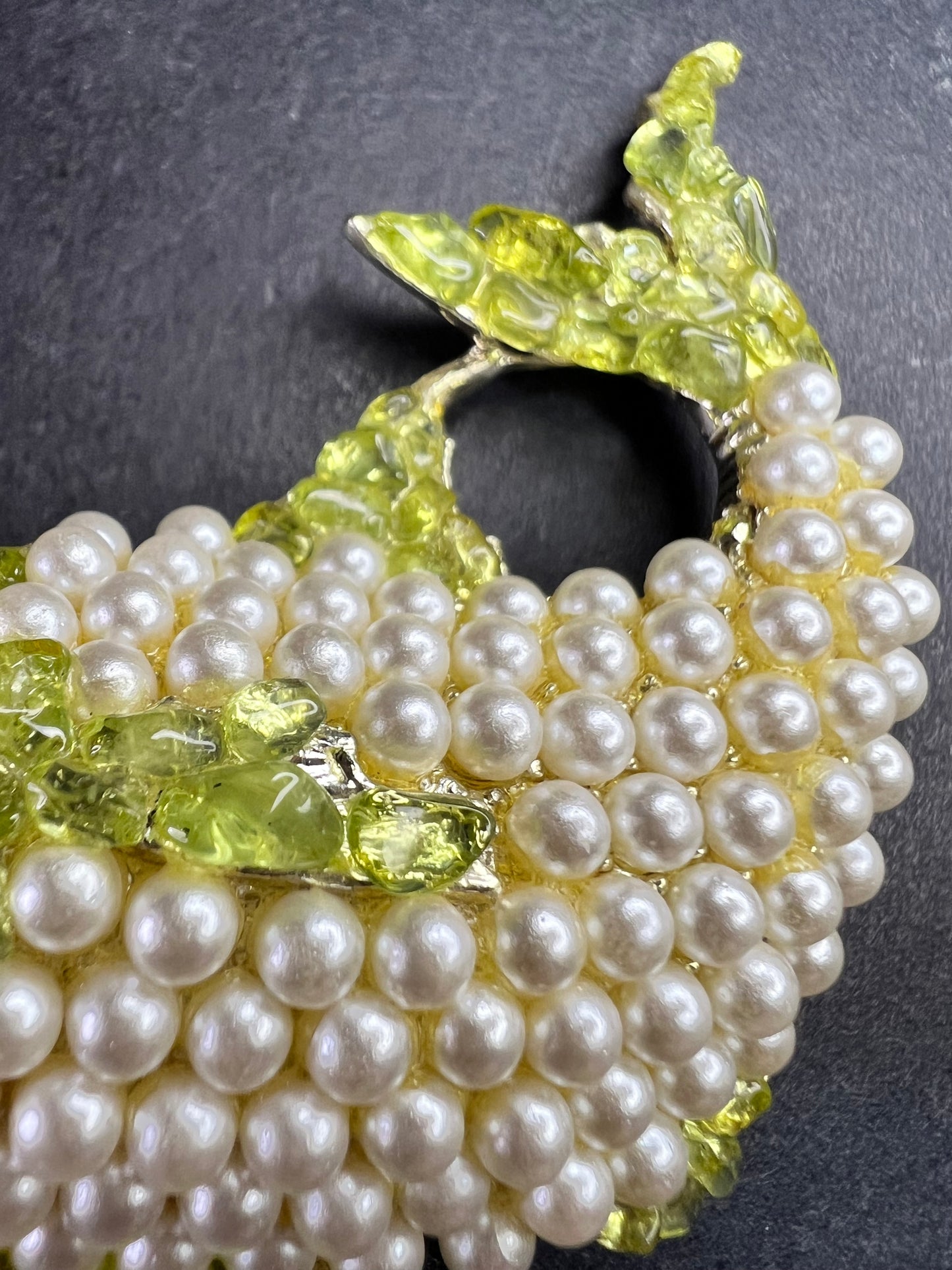 Vintage Faux Pearl & Genuine Peridot Fish Brooch Statement Pin