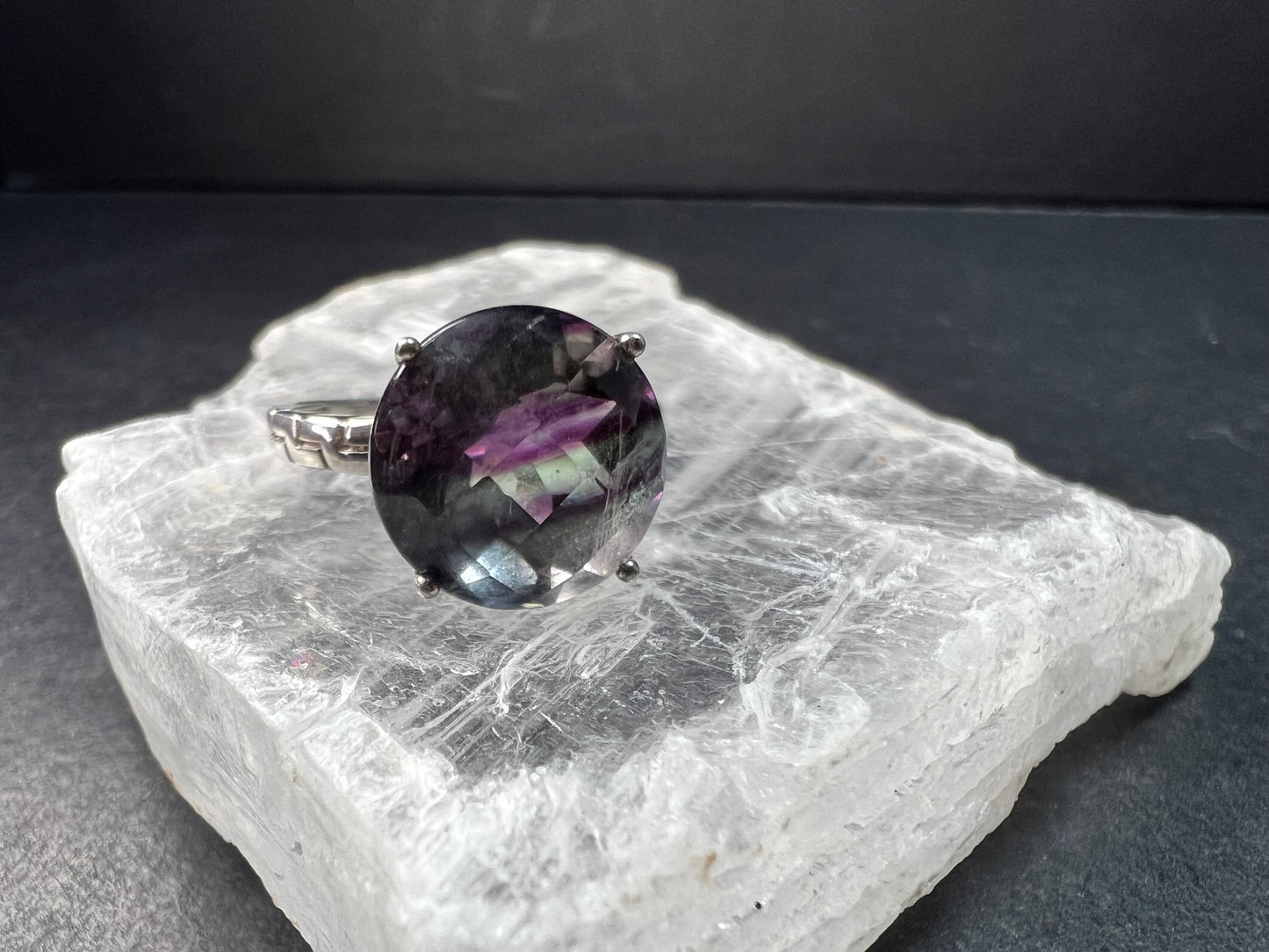 Vintage Sterling Silver Rainbow Fluorite Ring Size 9