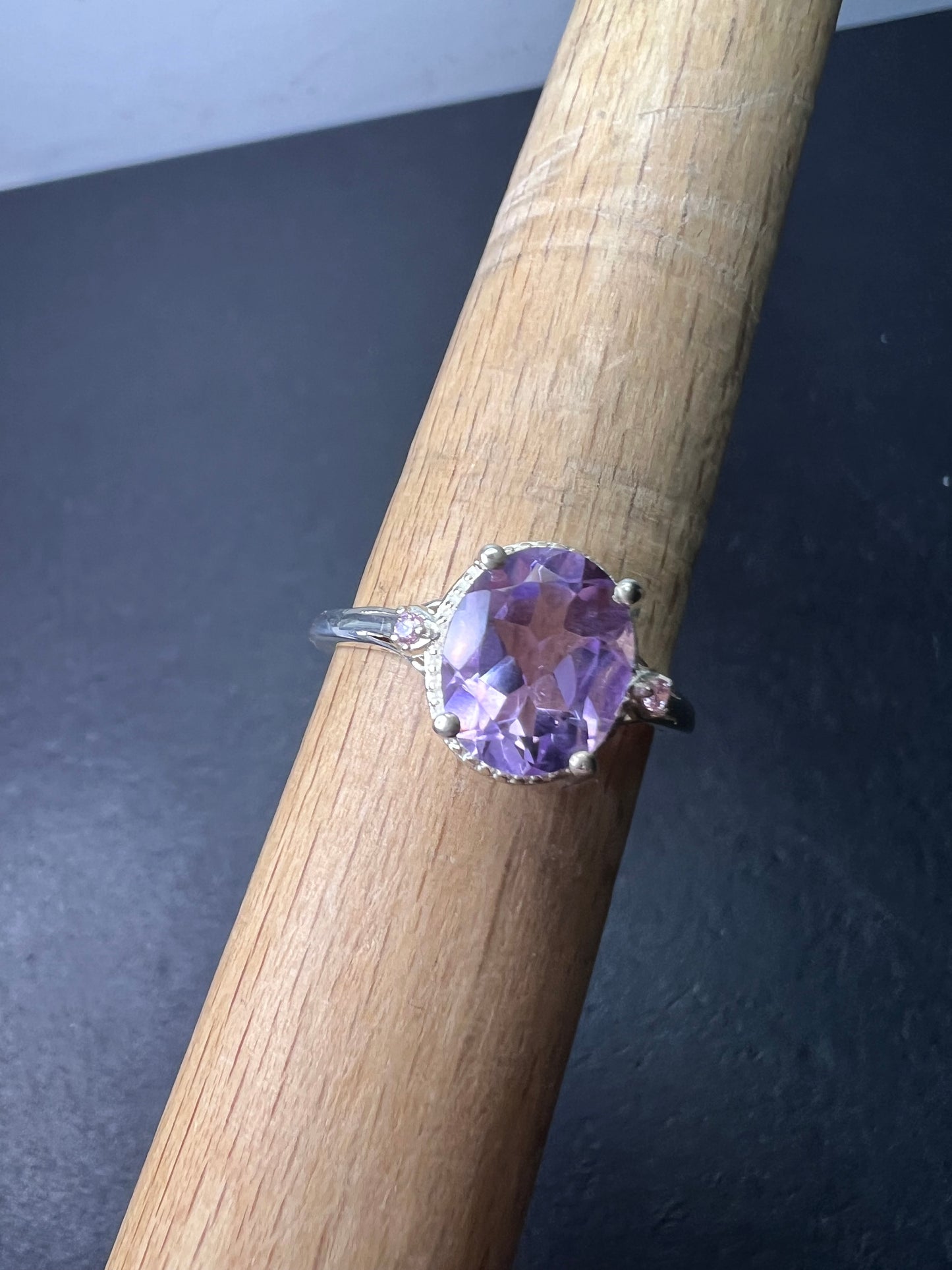 Amethyst and pink CZ sterling silver ring size 9