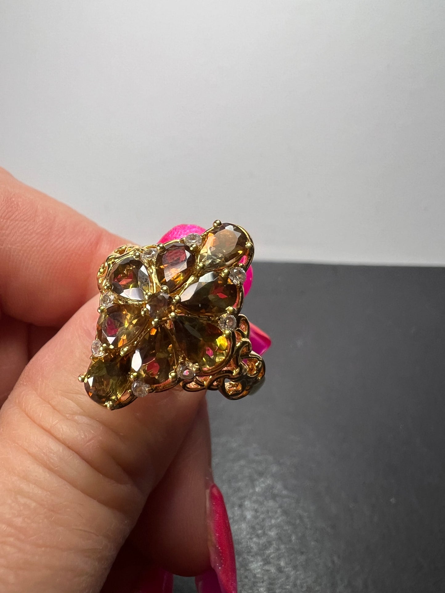 Andalusite and zircon cocktail ring in gold vermeil size 10