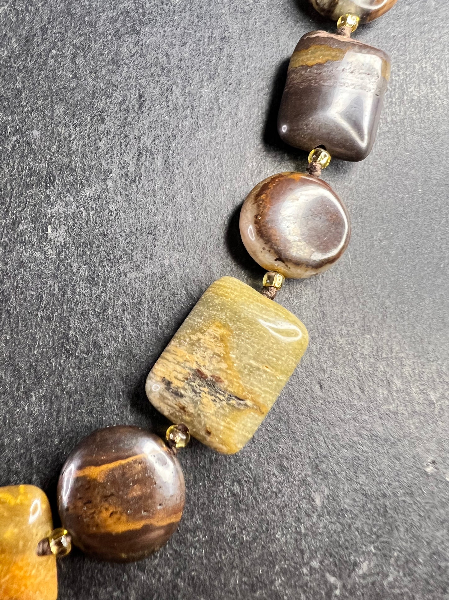 Vintage Petrified Wood Bead Necklace 20” Fossil Wood Earth Tone Jewelry