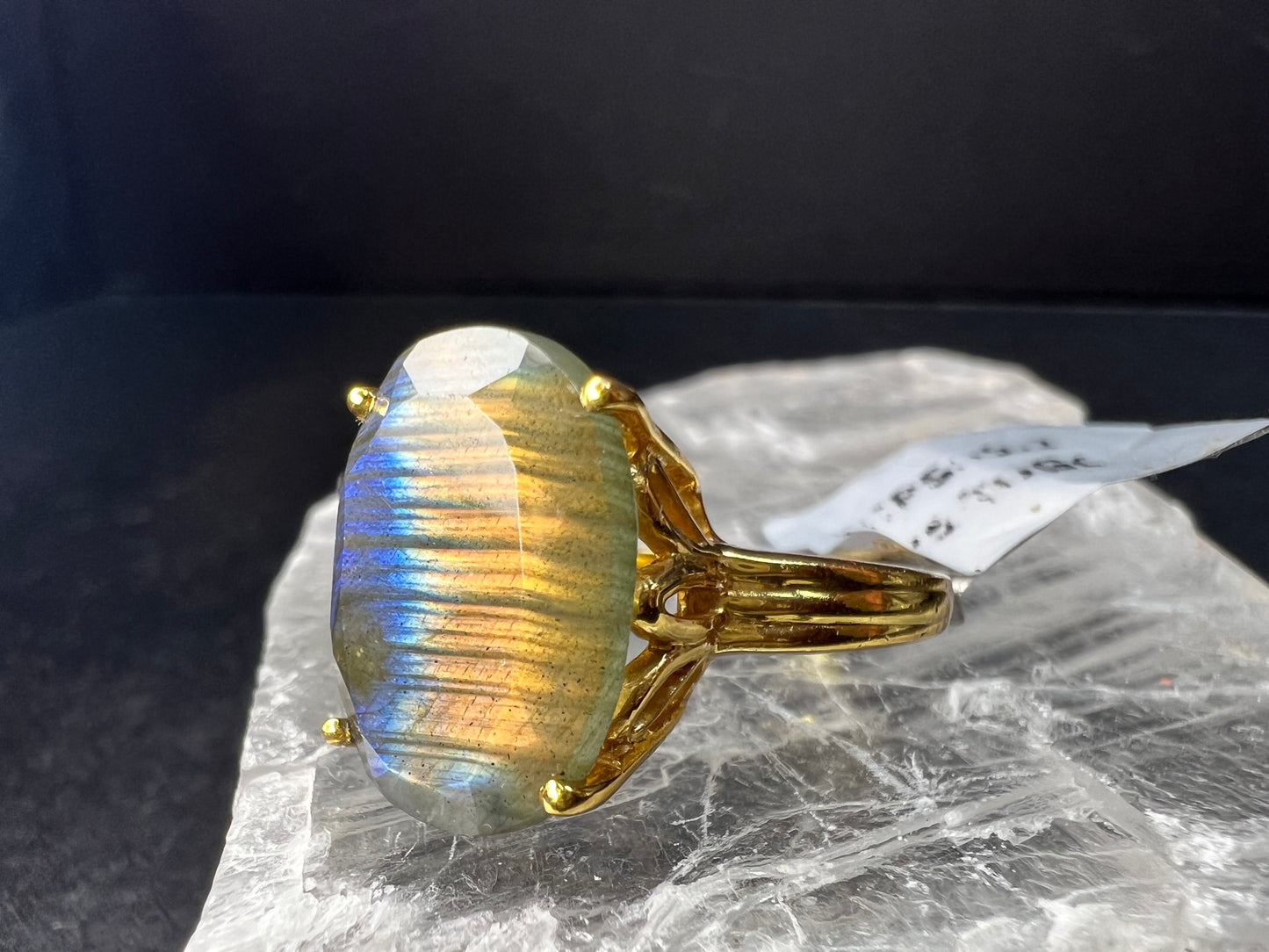 NWT Labradorite Gold Over 925 Sterling Ring Size 7 16x11mm Oval