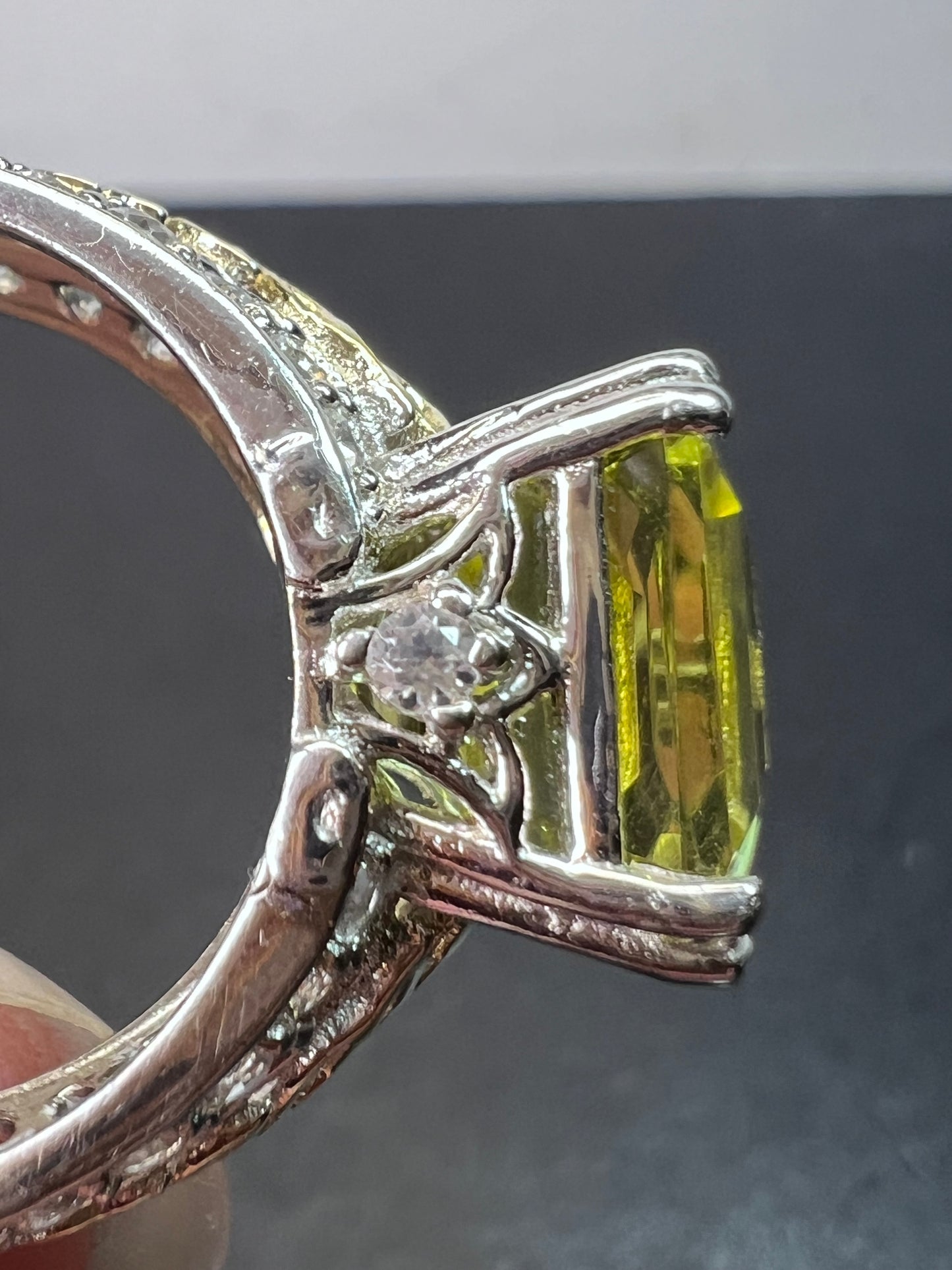 Ouro verde lemon quartz and white topaz sterling silver ring size 9