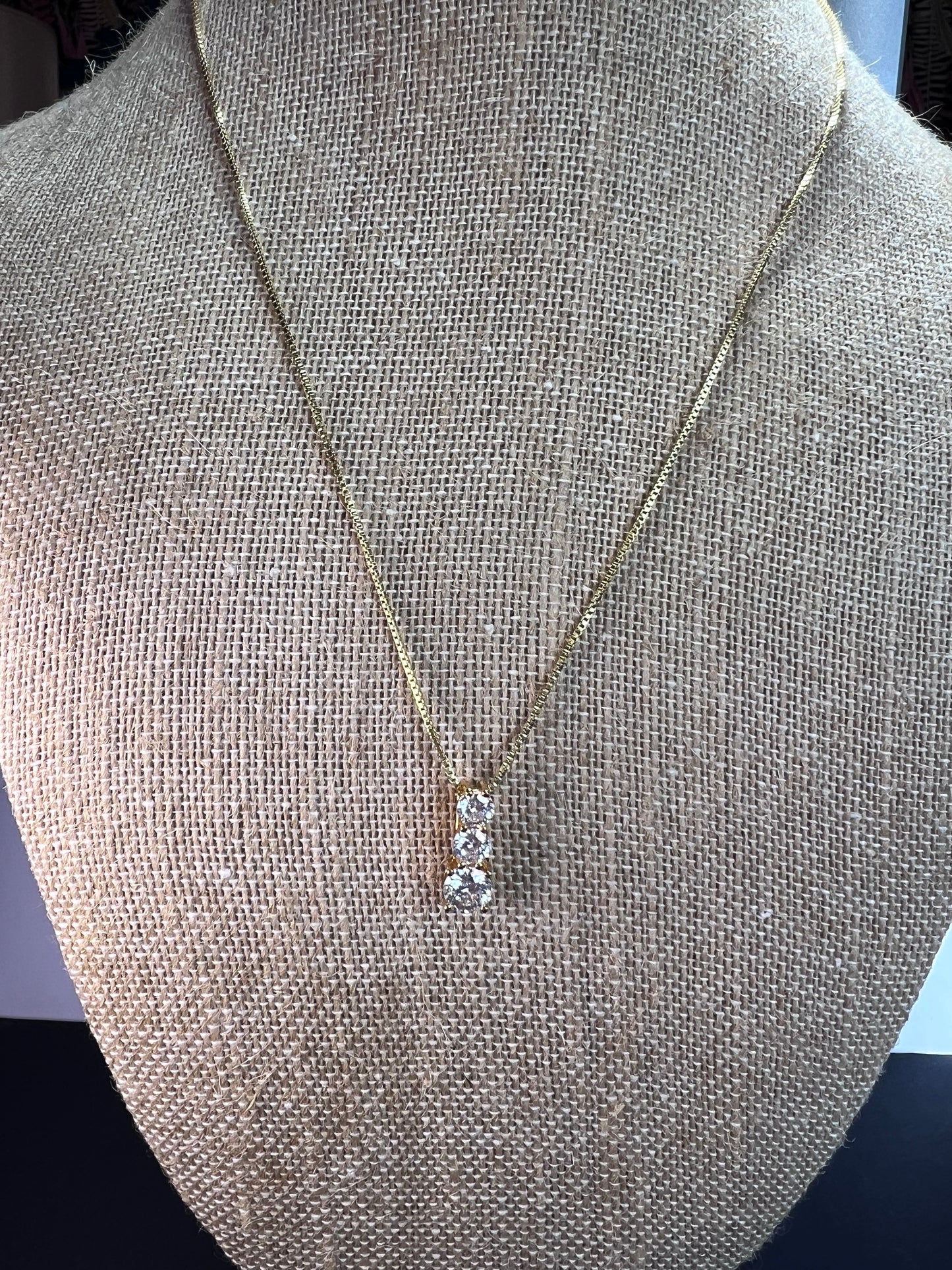 New Moissanite 3 stone 18k gold over sterling silver pendant with 18 inch chain