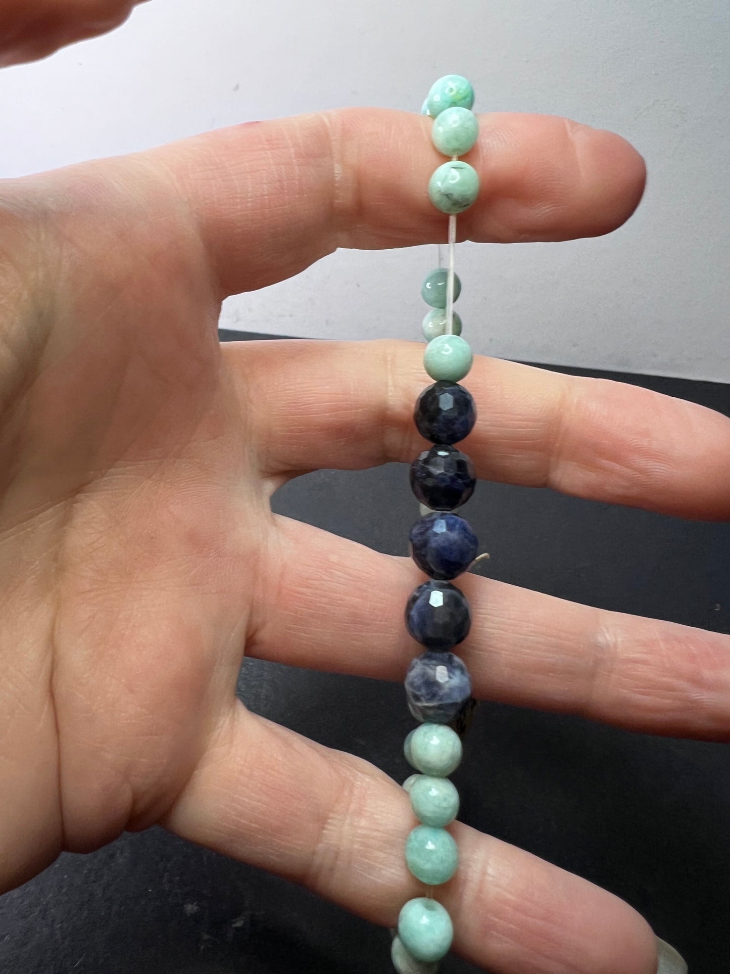 Amazonite and sodalite stretch bracelet 7 inch