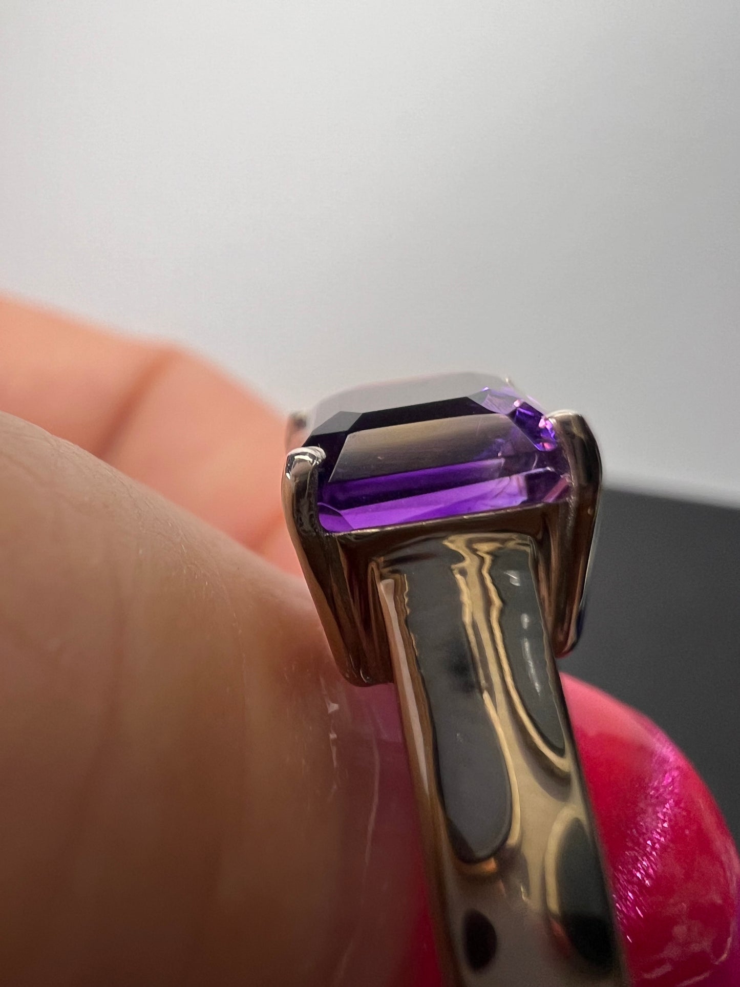 Asscher cut Moroccan amethyst solitaire ring in platinum over sterling silver size 5 *NEW*