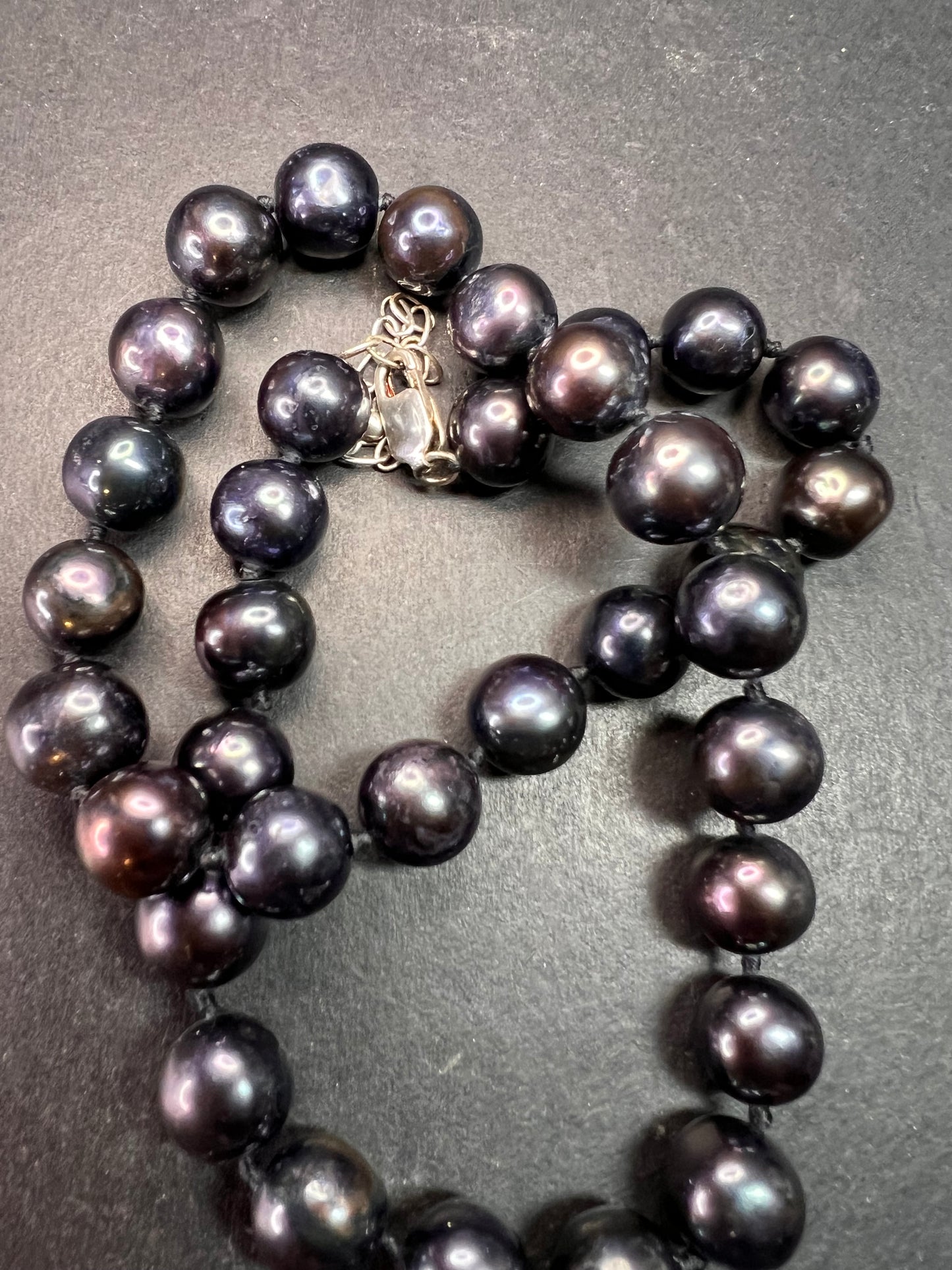 New Black Cultured Freshwater Pearl Necklace 11mm, 18–20”, 925 Silver