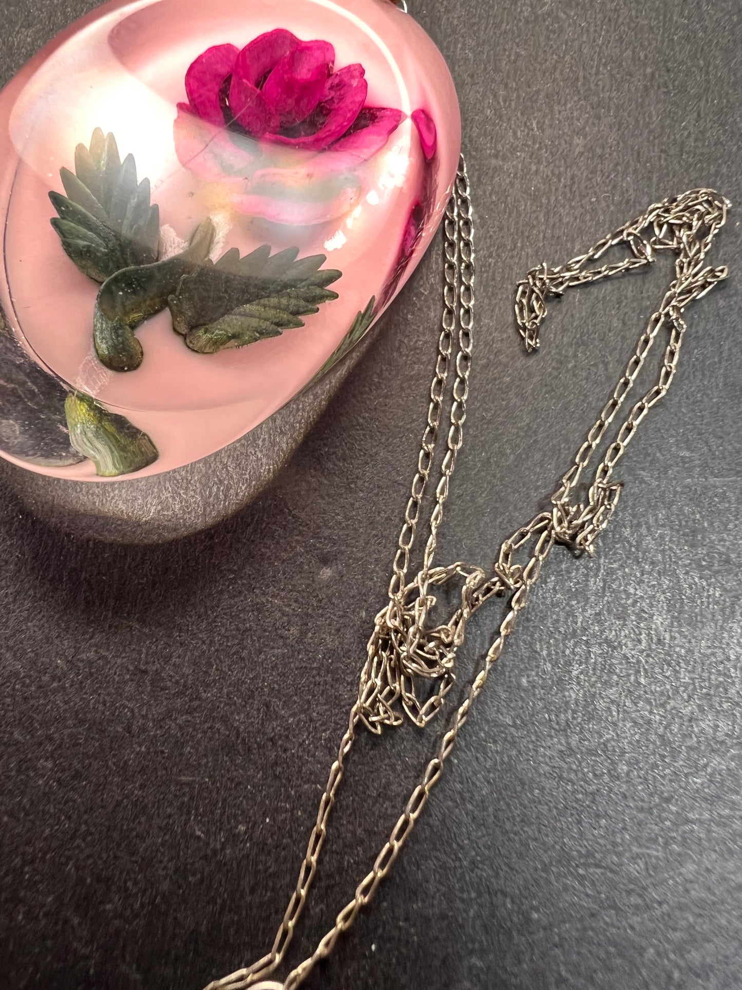 Vintage reversed rose carving lucite pendant