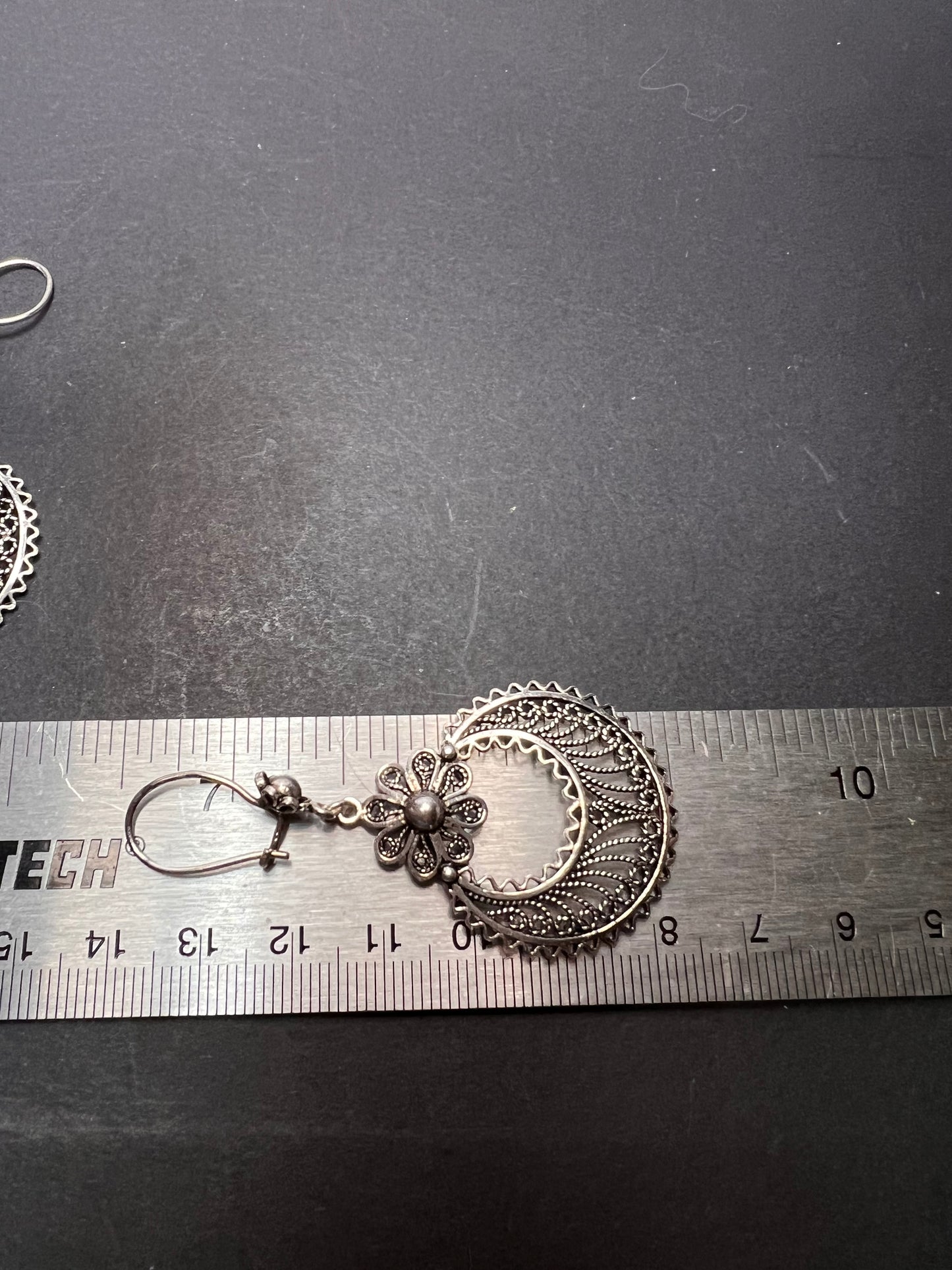 Turkish sterling filigree disc dangle drop hook earrings 9.58 grams.