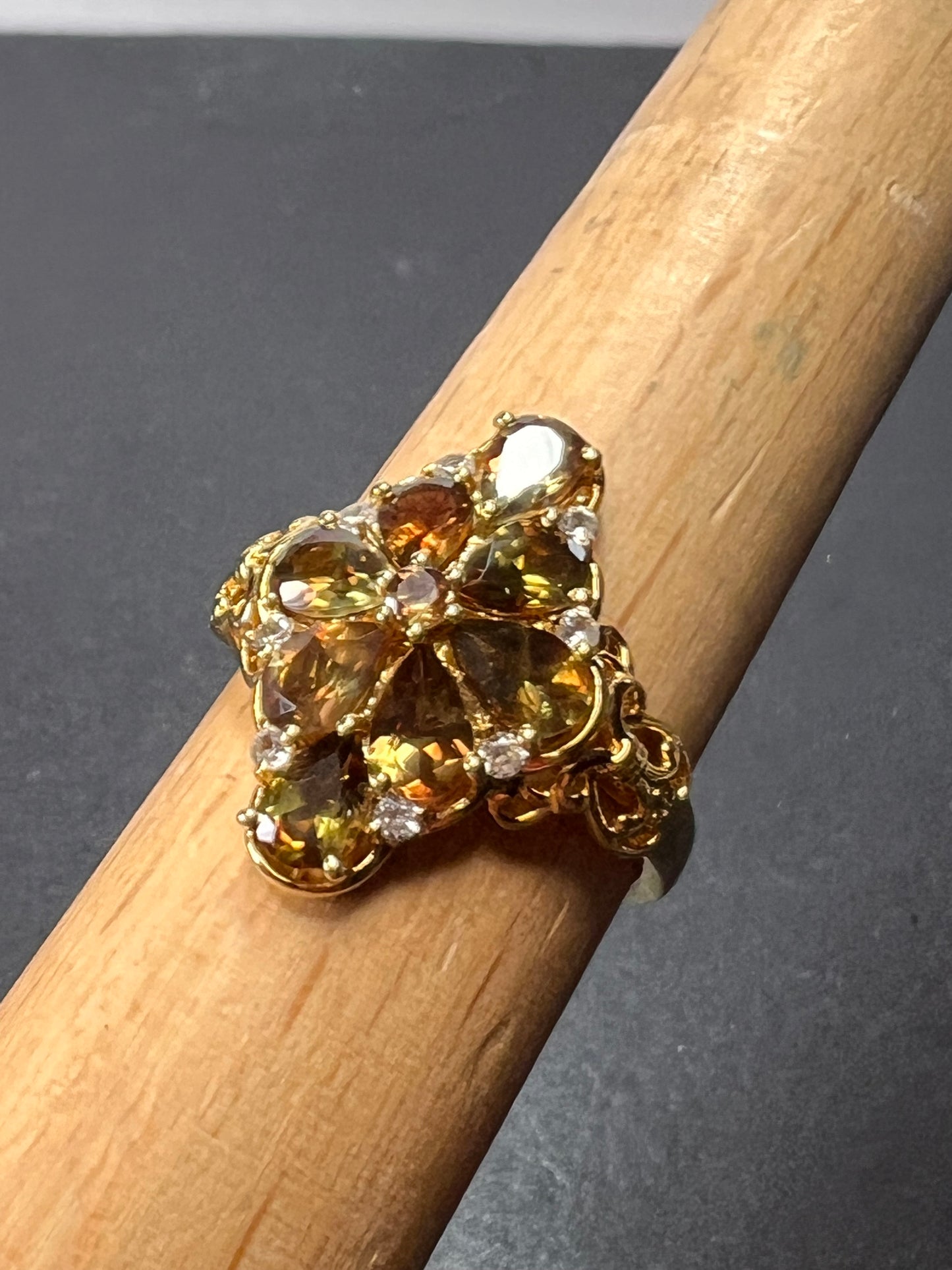 Andalusite and zircon cocktail ring in gold vermeil size 10