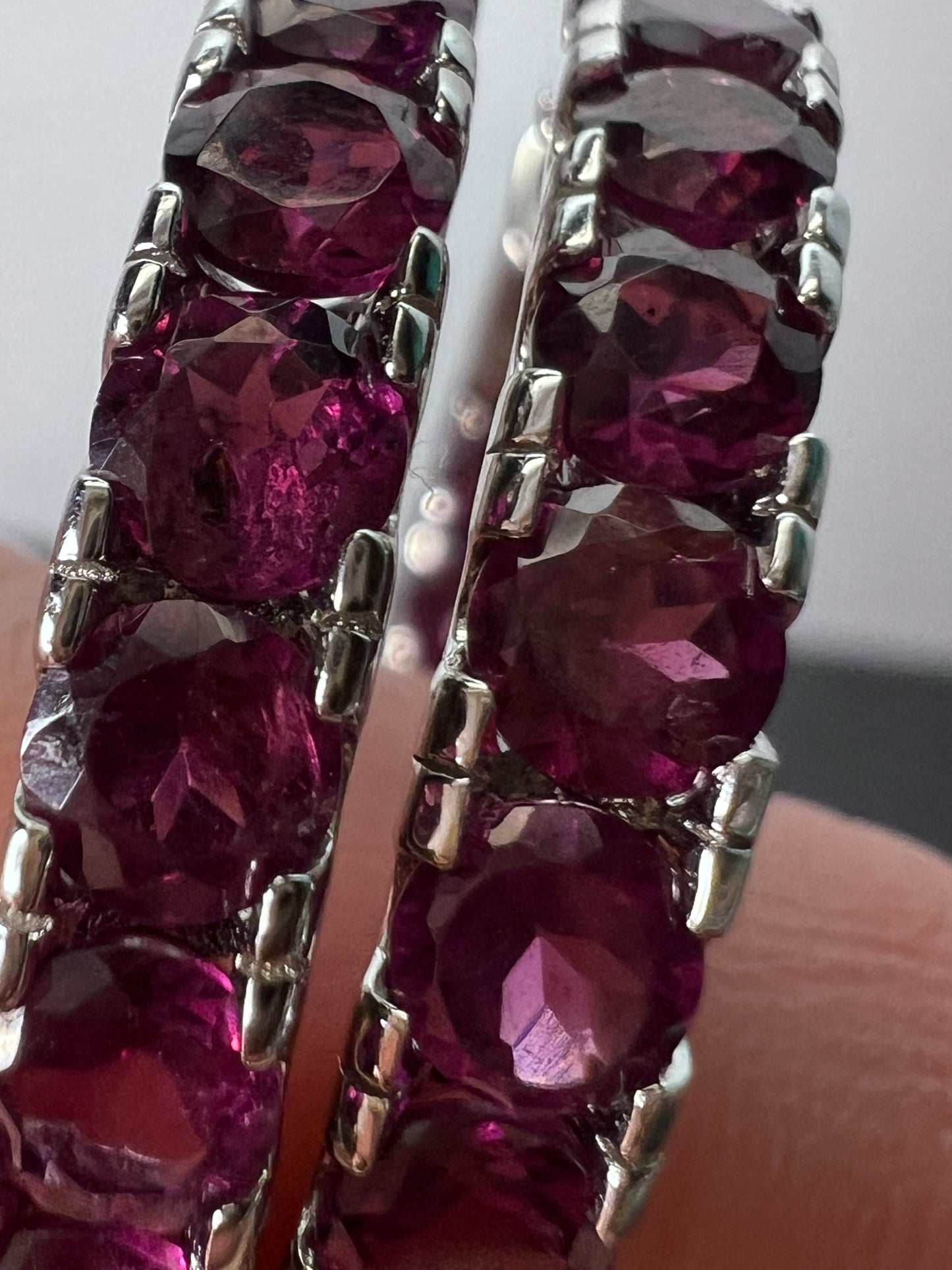 Grape rhodolite garnet hoop earrings in sterling silver