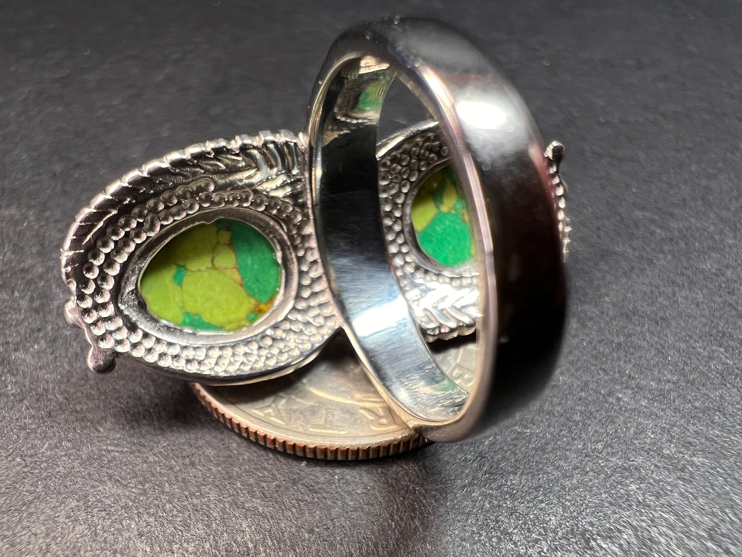 NEW green Mojave turquoise stainless steel ring size 7