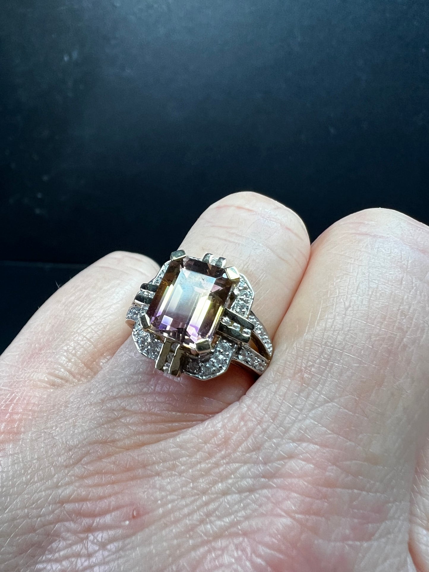 Vintage Ametrine Emerald Cut Ring Gold Over Sterling White Zircon Size 7