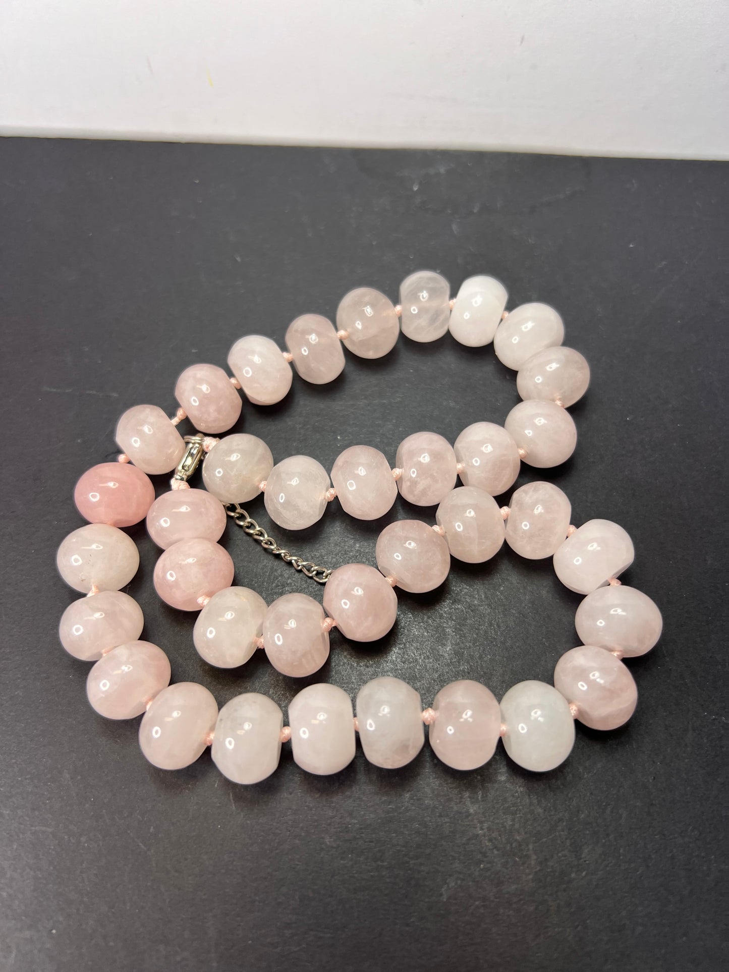 Rose quartz knotted necklace