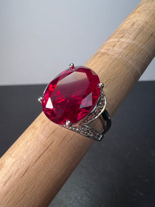 Lab created ruby cocktail ring in sterling silver size 9