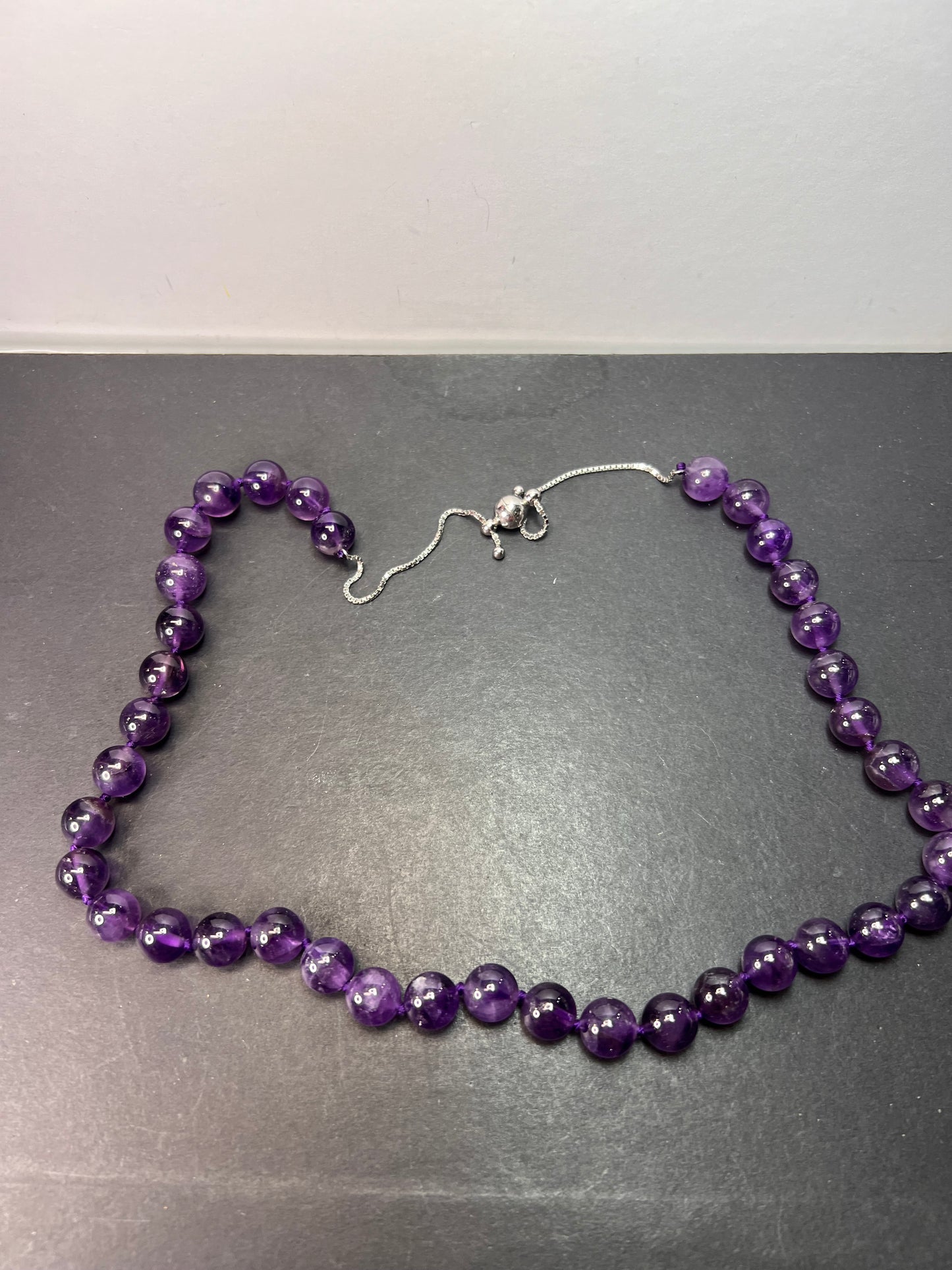 Amethyst knotted sterling silver bolo necklace