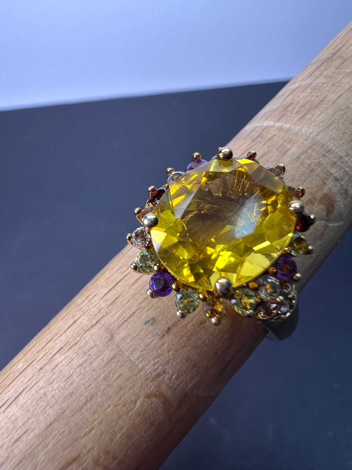 Yellow topaz multi stone gold over sterling silver halo cocktail ring size 8