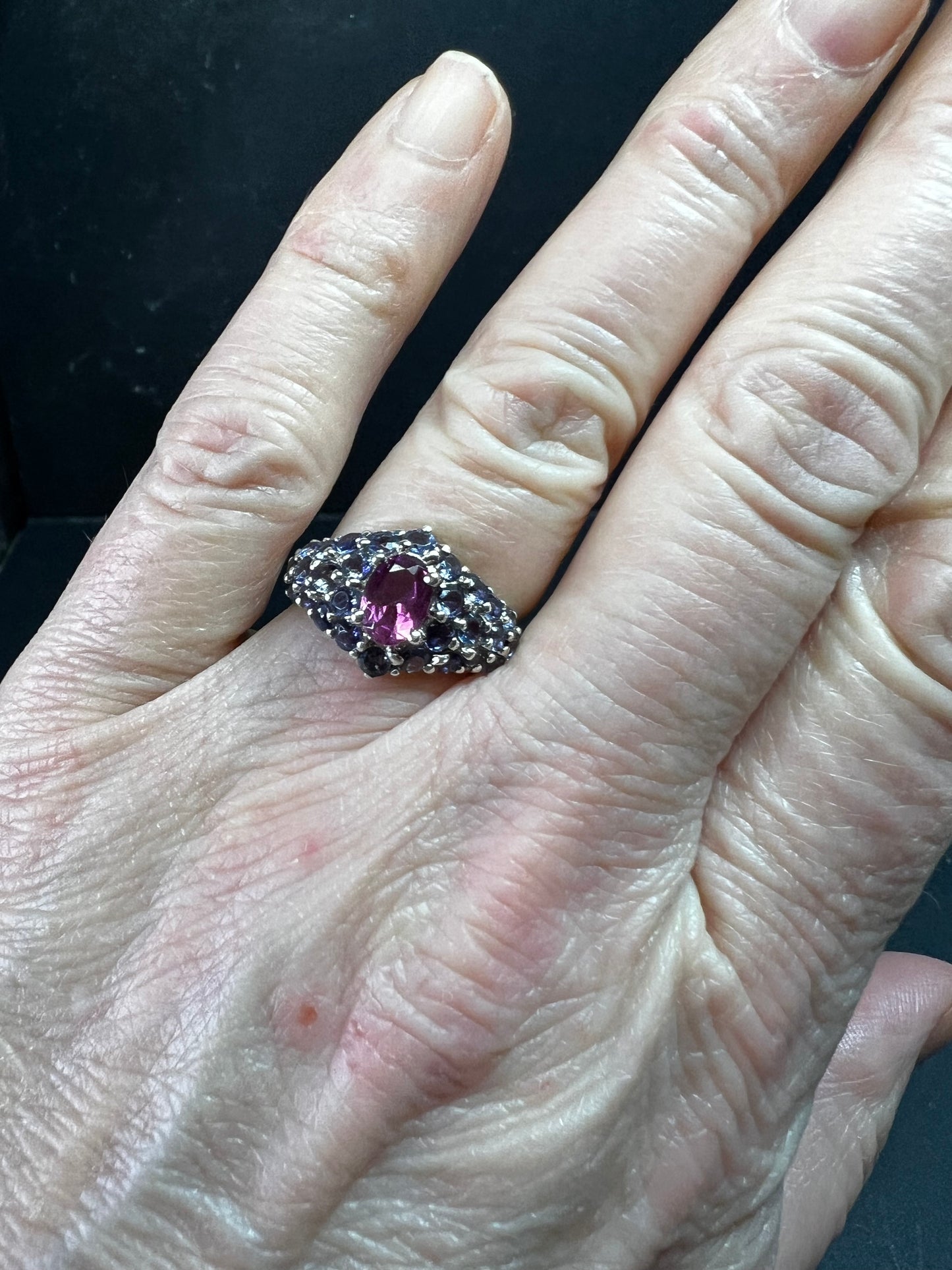 Pink Tourmaline Tanzanite Sterling Silver Cluster Ring Size 7