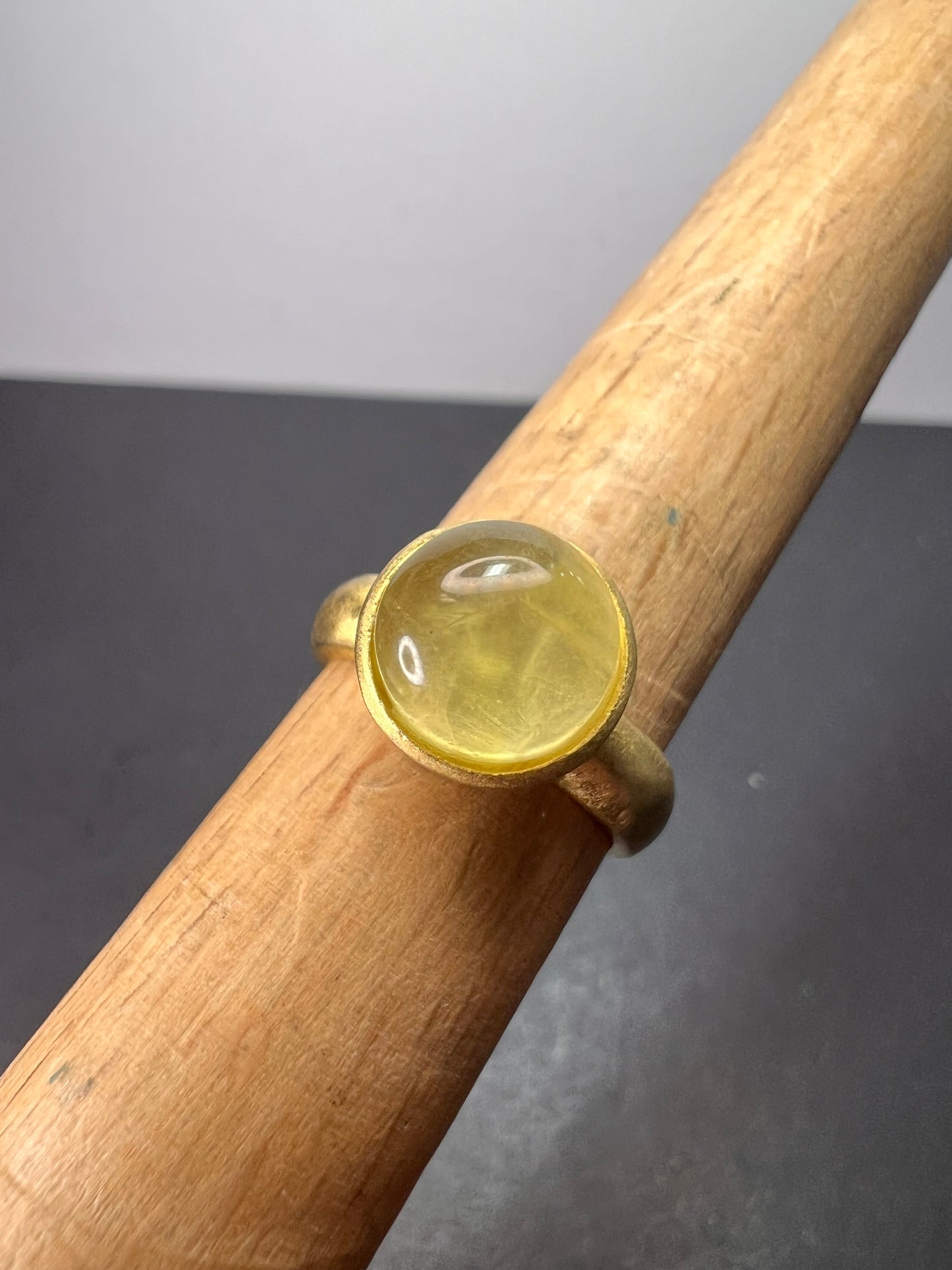 Prehnite brushed gold over sterling silver ring size 7