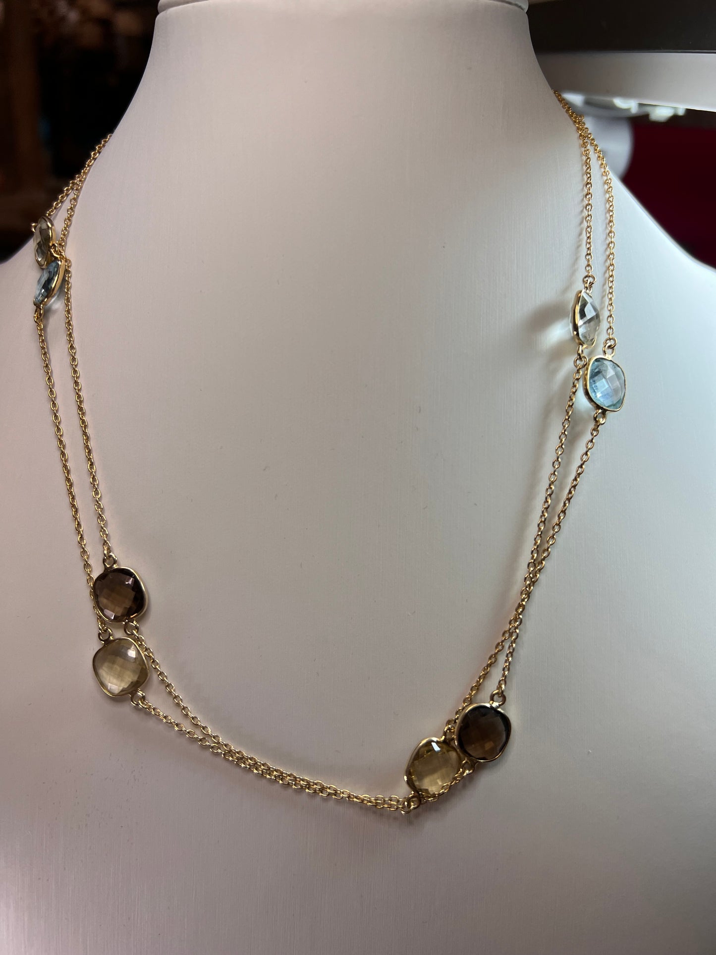 Multi gem 18k Yellow Gold Over Silver station Necklace 22.95ctw