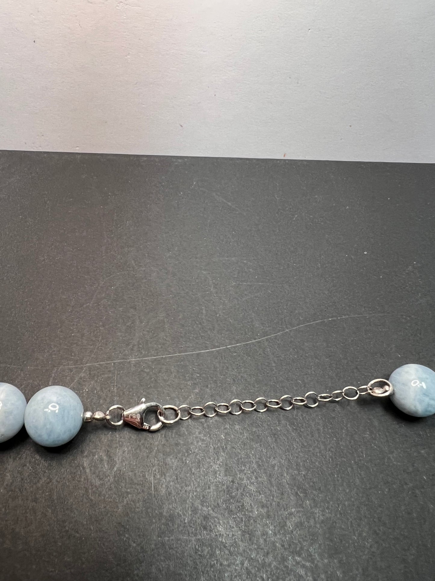 11mm Aquamarine beaded necklace with sterling silver clasp