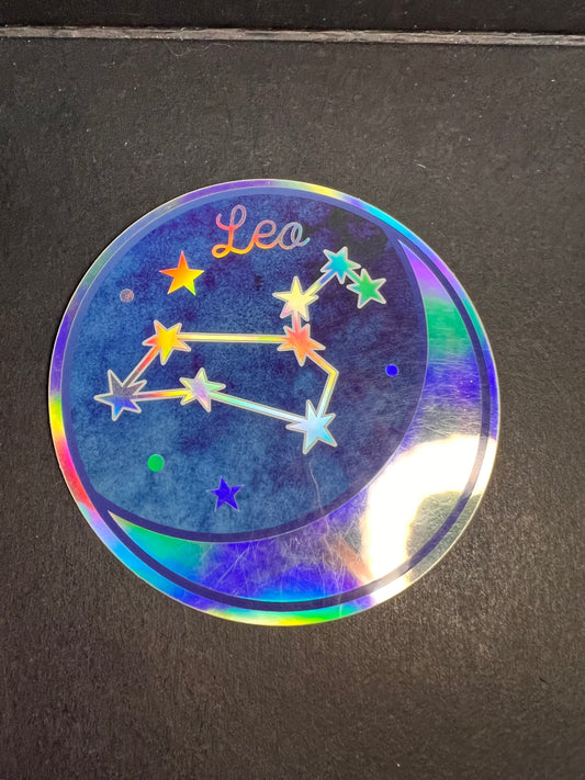 🦁 Leo Holographic Sticker – Wild Flower