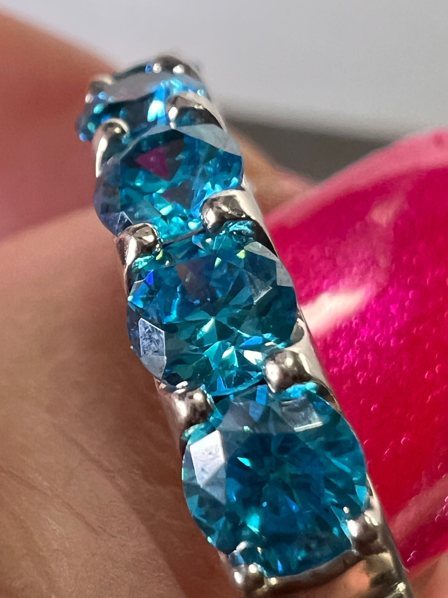 5 stone blue CZ rhodium over Sterling silver ring size 9