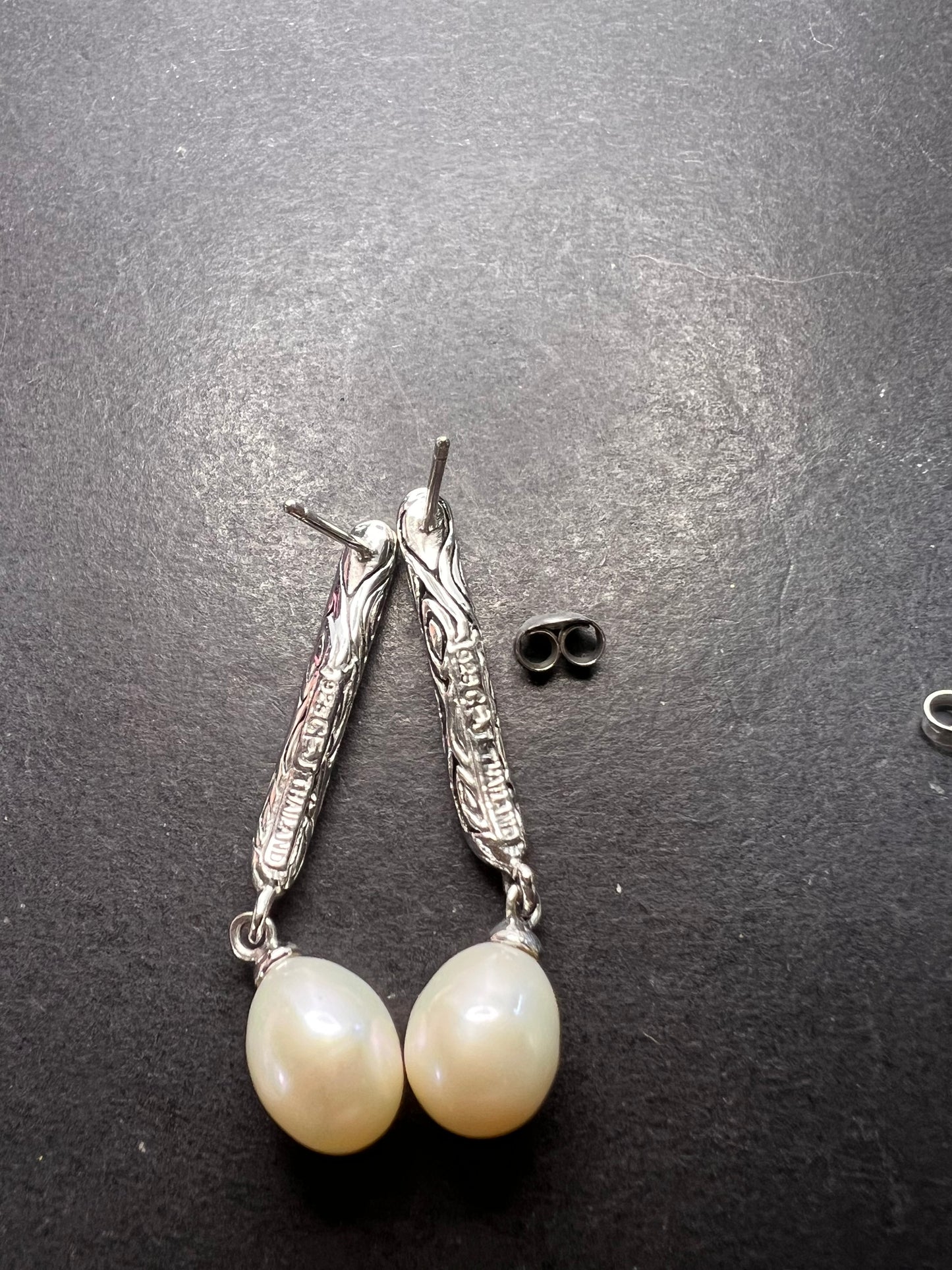 Thai sterling silver freshwater pearl drop earrings