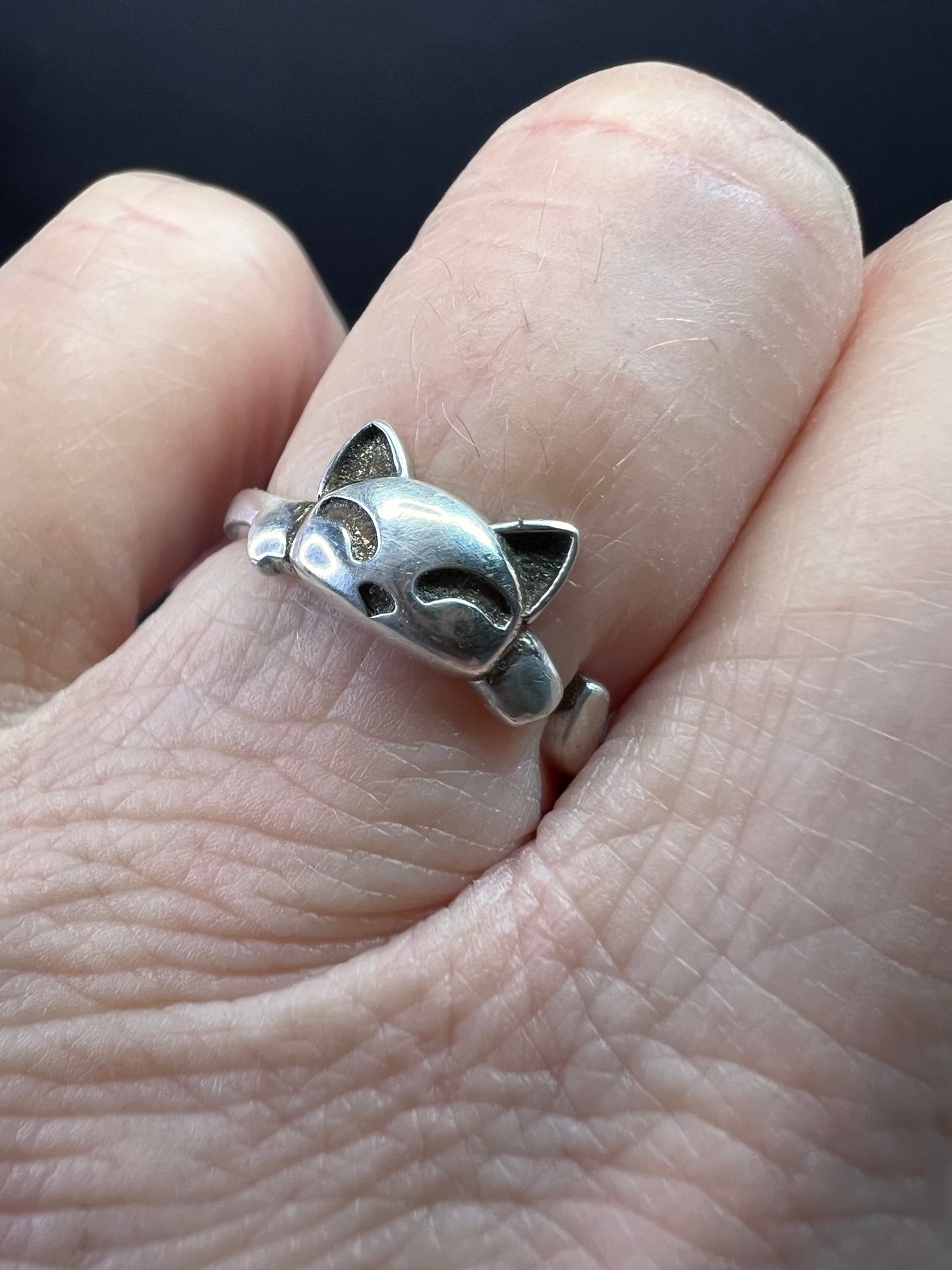 Vintage Sterling Silver Adjustable Cat Ring – Size 7