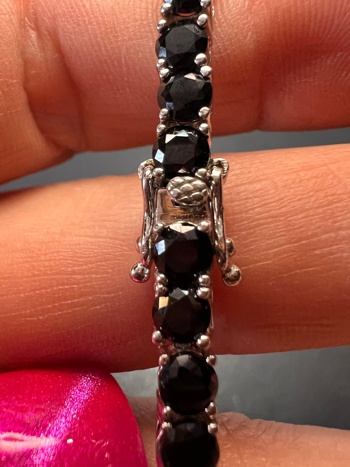 Black Spinel Sterling Silver Tennis Bracelet