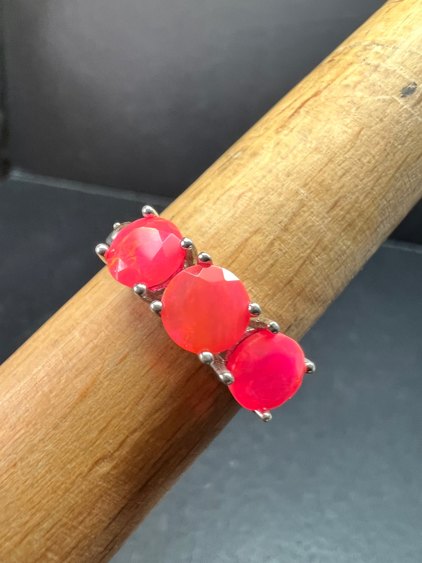 Sterling Silver Neon Pink Opal Ring Size 9 Topaz 925