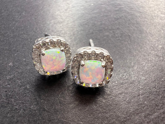 White Lab Created Opal Sterling Silver Stud Earrings 1.54ctw