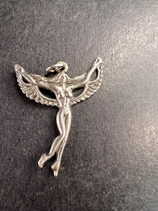 Vintage Sterling Silver Winged Goddess Angel Pendant 2.55g
