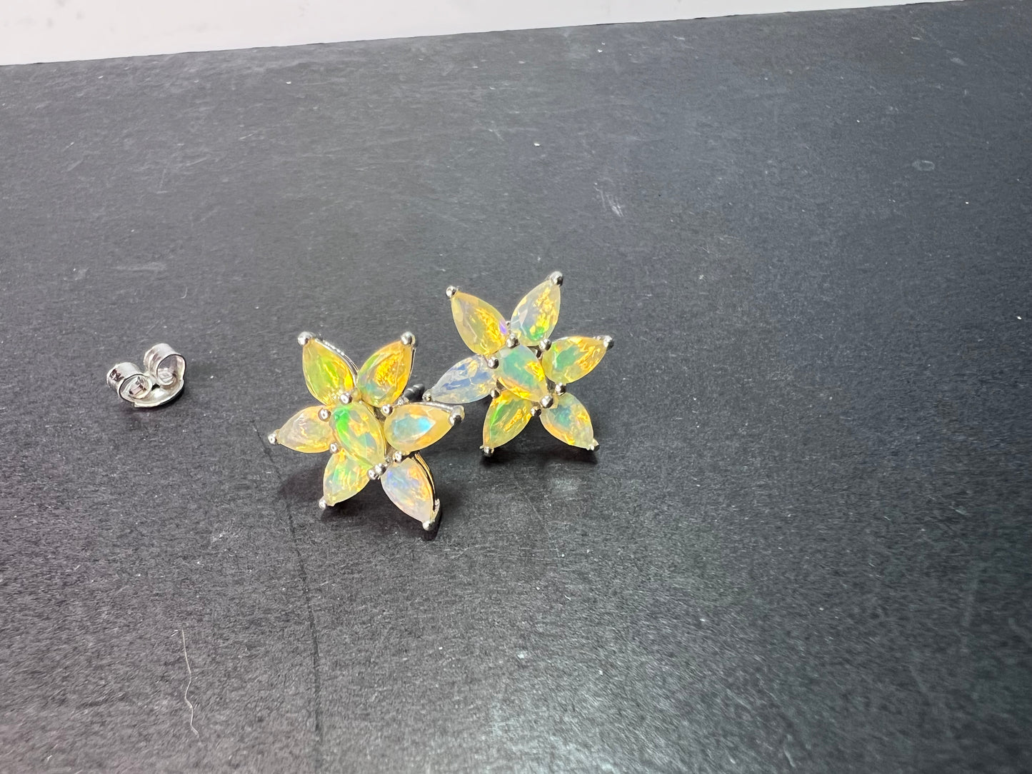 Ethiopian welo opal flower stud earrings