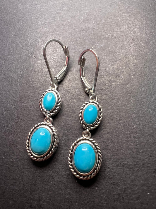 Blue Sleeping Beauty Turquoise Rhodium Over Sterling Silver Earrings