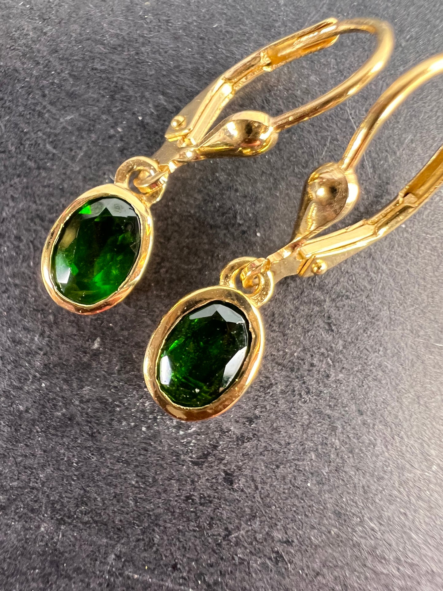 Chrome diopside lever back earrings in gold over sterling silver