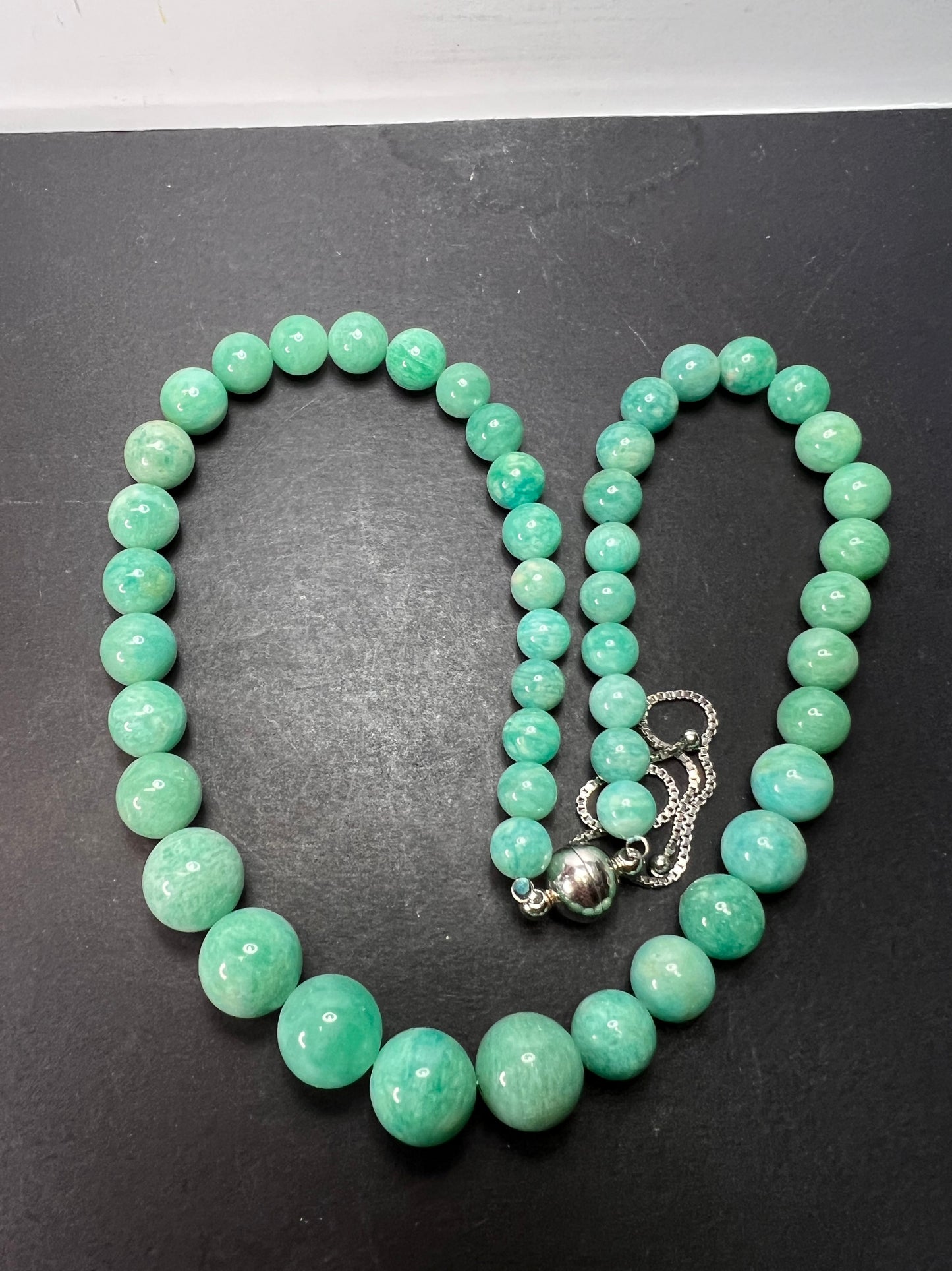 Amazonite beaded bolo necklace with sterling clasp and slide adjustments