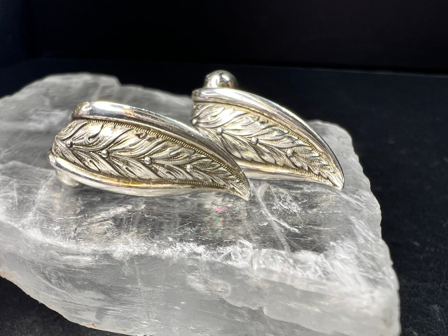 Vintage Forstner Sterling Silver Leaf Screwback Earrings Mid Century