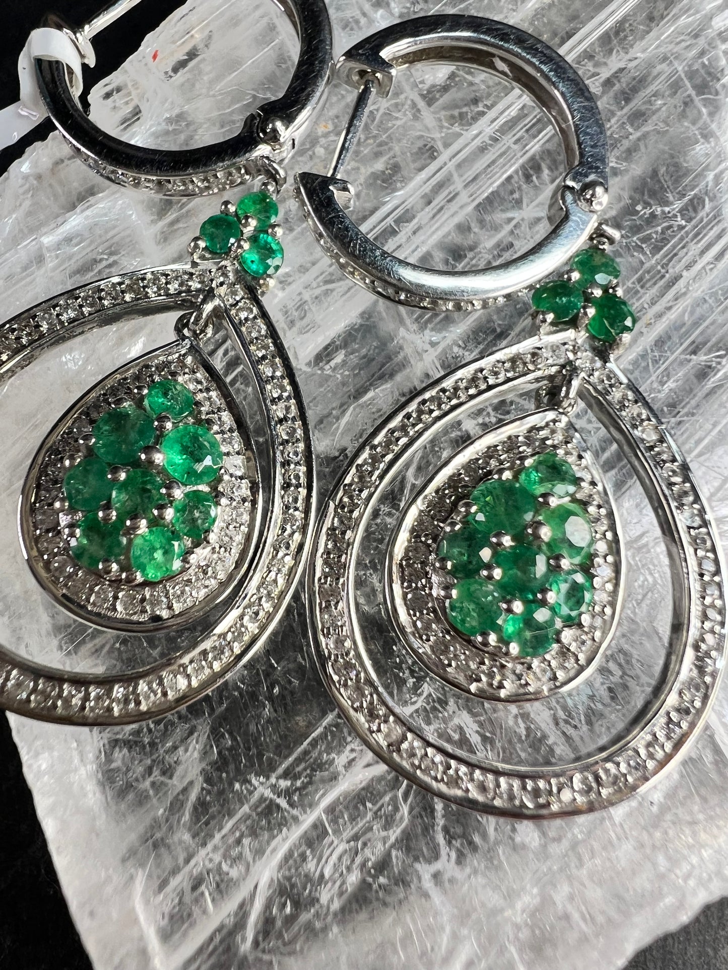 New Natural Emerald & 3.05ct Diamond 925 Silver Drop Earrings