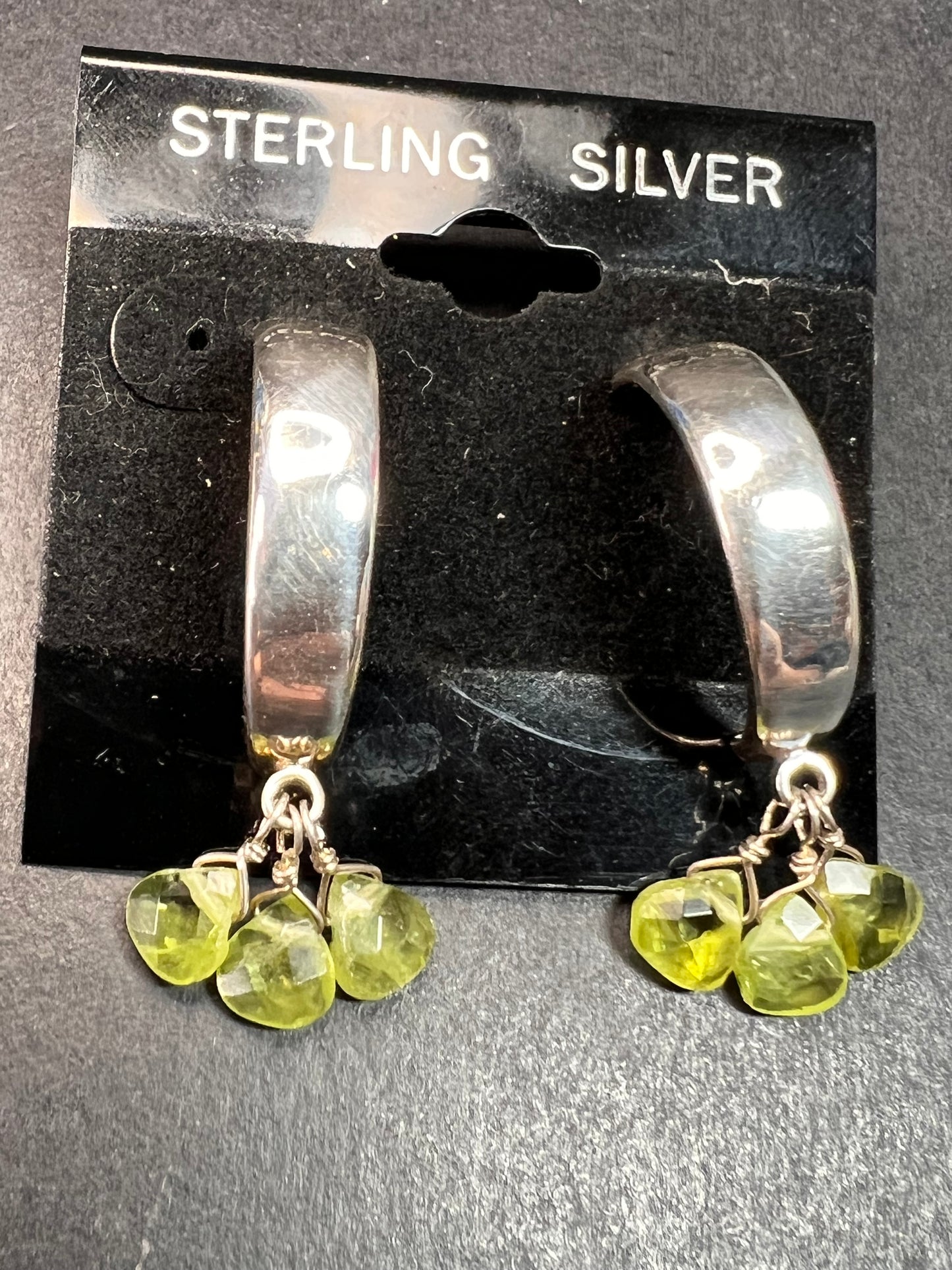 NEW peridot sterling silver crescent hoop earrings