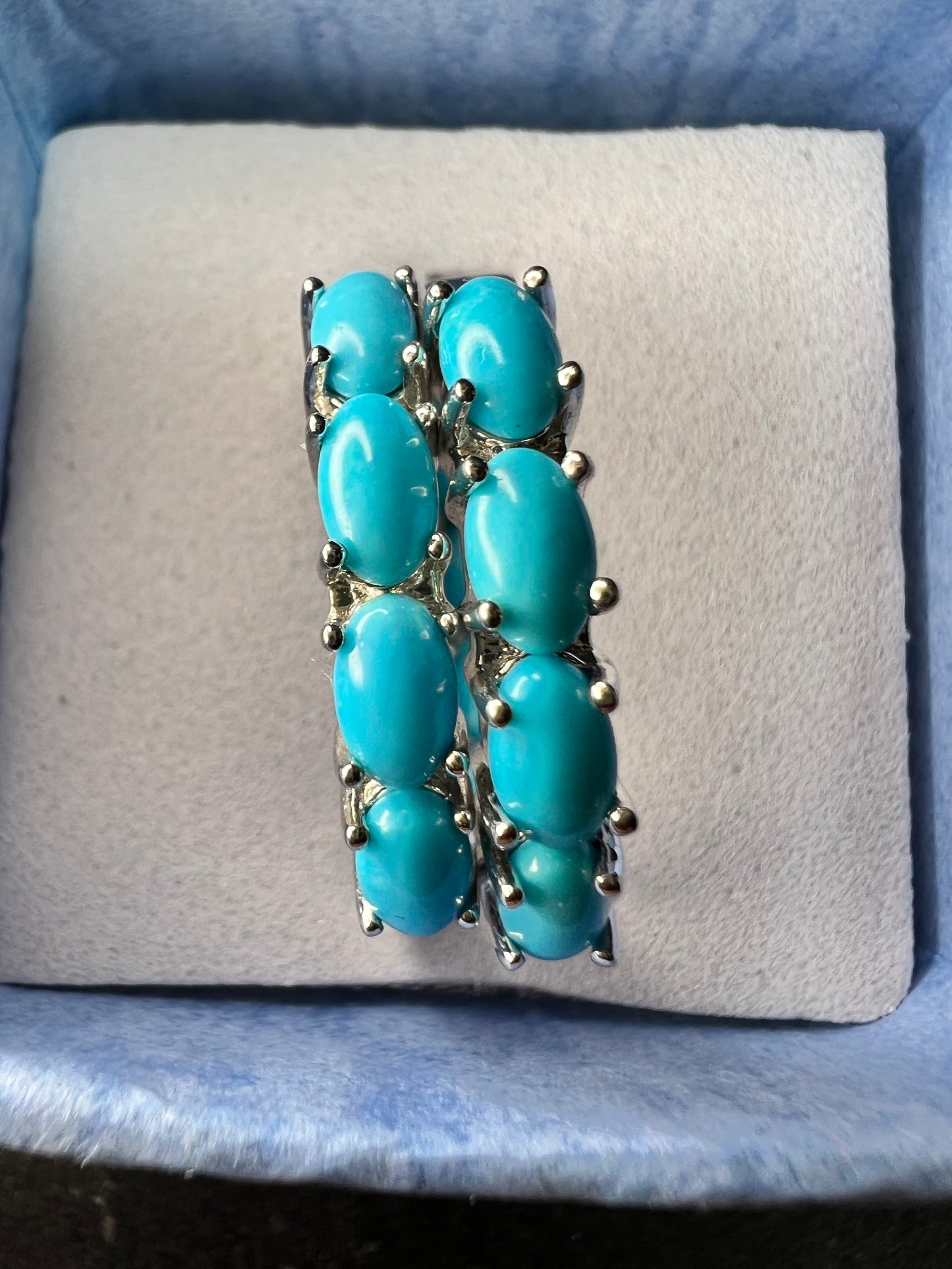 Sterling Silver Turquoise Inside Out Hoop Earrings 925 Estate Like New