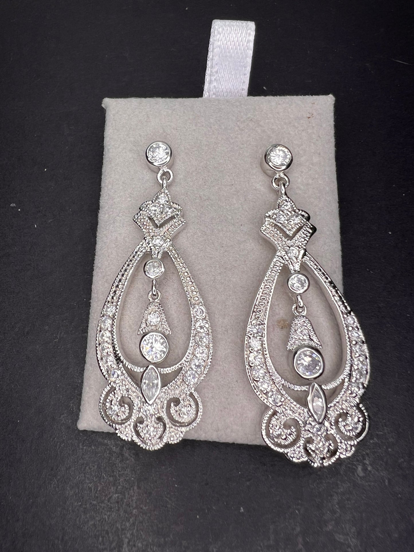 White CZ sterling silver chandelier earrings