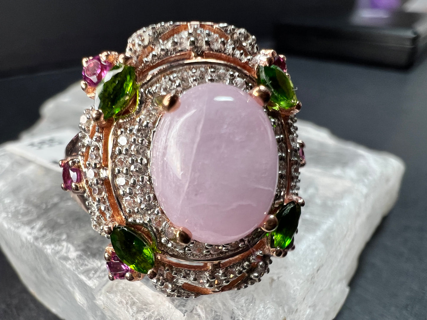 NEW Kunzite Chrome Diopside Garnet Zircon 925 Rose Gold Ring Sz 7