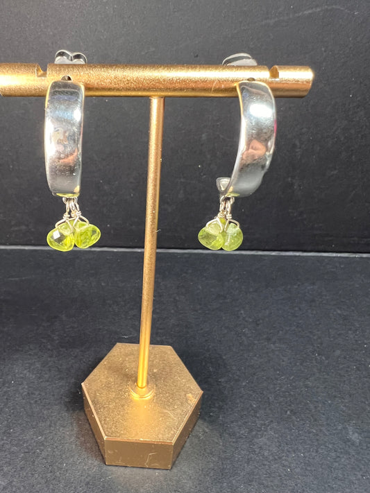 NEW peridot sterling silver crescent hoop earrings