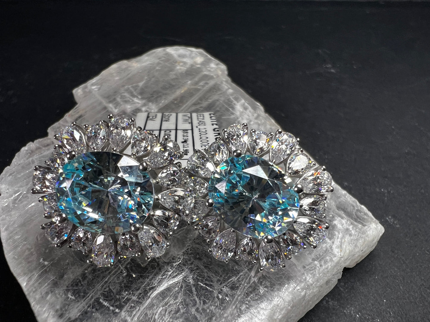 Sterling Silver Aqua CZ Halo Omega Back Earrings New w Tags