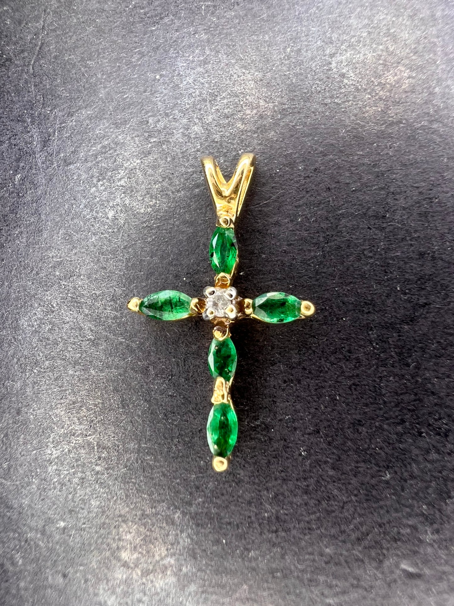 14k gold emerald diamond cross pendant