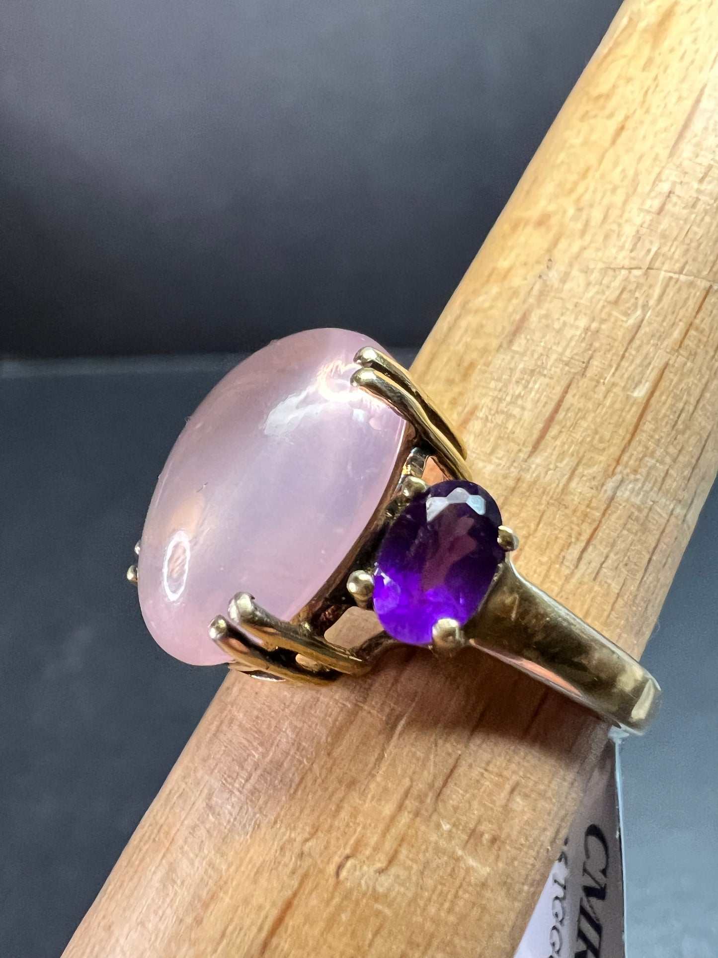 Rose Quartz & Amethyst Gold Plated 925 Ring Size 7 NWT
