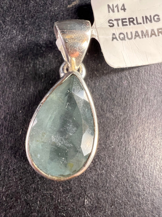 NEW Aquamarine sterling silver teardrop pendant