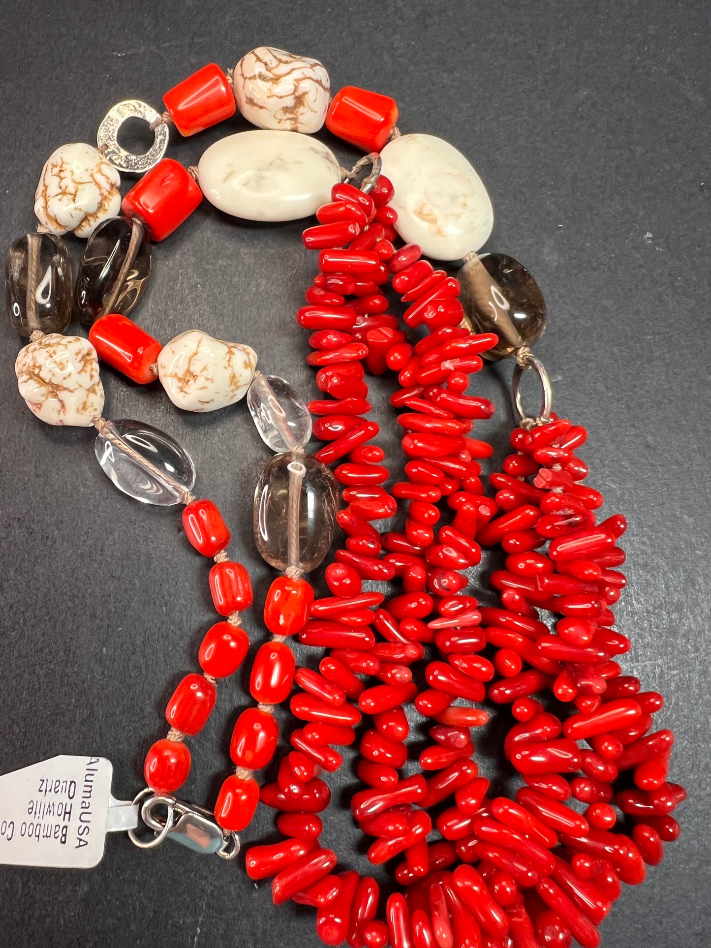 NEW Bamboo coral multi stone sterling silver necklace